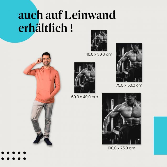 Fitness, Leinwandbild: Mann, Hantel, schwarz-weiß, Stärke.