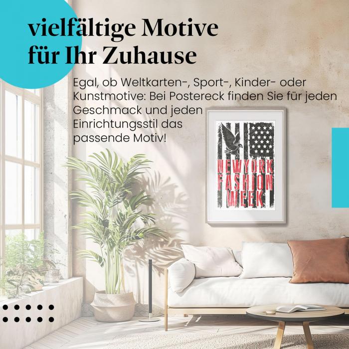 "New York Fashion Week" Leinwandbild: Design mit amerikanischer Flagge und Adler.