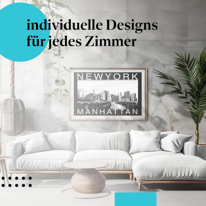 Stilvolles Schlafzimmer: Kunstdruck "Manhattan Skyline" in Schwarzweiß, klassisch & modern.