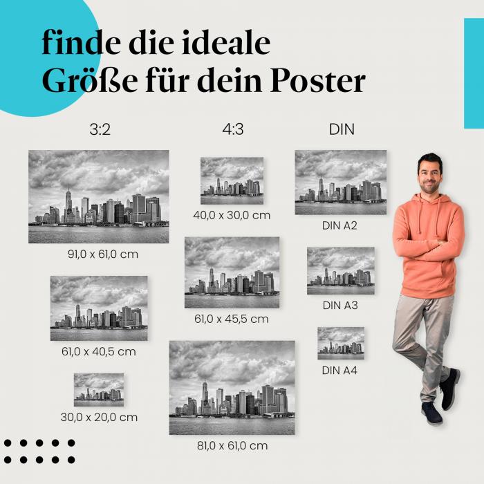 "Manhattan Skyline" Poster: Finde deine passende Größe und hol dir New York an deine Wand!