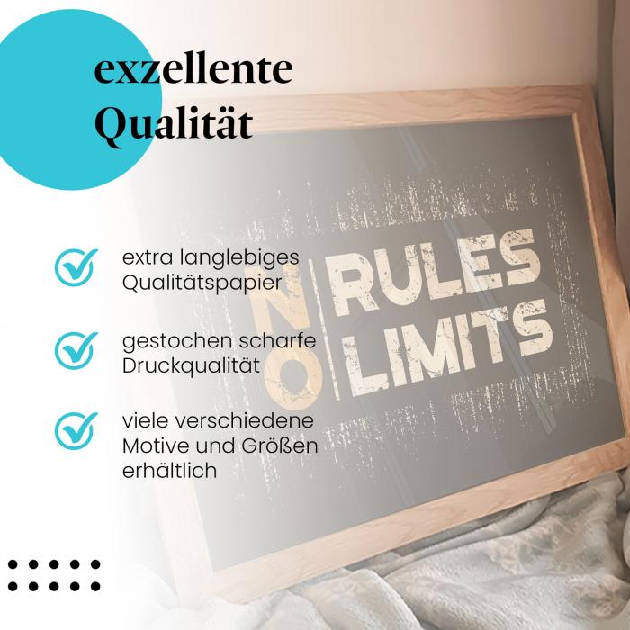 Gerahmtes Bild "No Rules No Limits" - Klare Botschaft, Motivation & Rebellion.