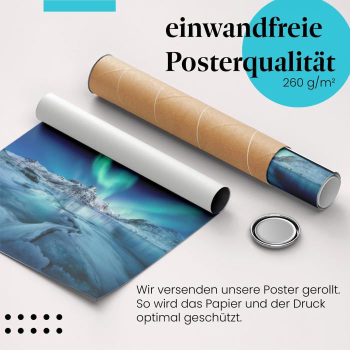 Gerolltes Poster "Nordlichter". Polarlicht, sicher verpackt.