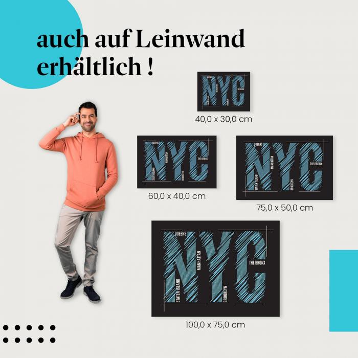 Typografisches Design "NYC" mit New Yorker Stadtteilen als Leinwandbild - die Metropole für deine Wand! Wähle deine Wunschgröße.