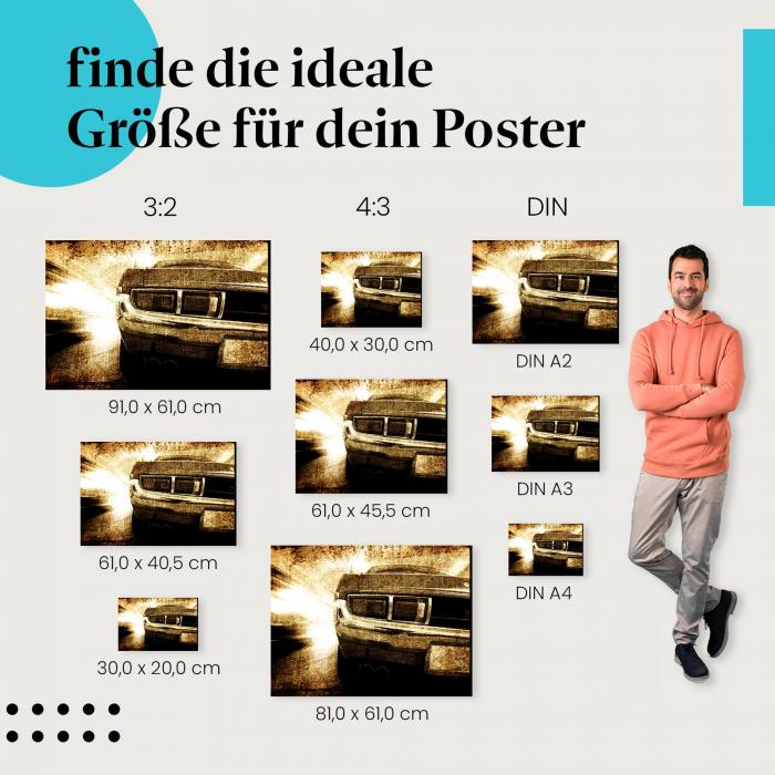 Oldtimer im Sonnenuntergang Poster: Vintage Flair - finde die ideale Größe!