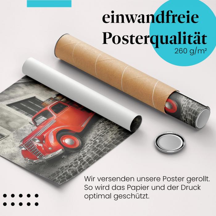 Gerolltes Poster "Oldtimer in Rom" - Italienisches Lebensgefühl, sicher verpackt.