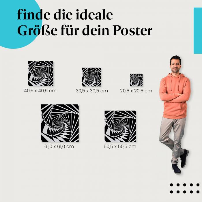 Wähle die ideale Postergröße: Abstrakte Grafik einer optischen Täuschung: Spirale aus Quadraten.