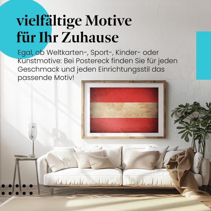 Stylisches Leinwandbild: Österreichische Grunge Flagge im Retro-Stil. Wanddeko für Österreich-Fans.