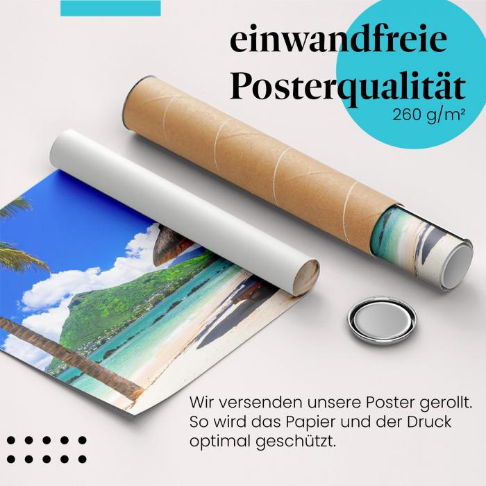 Gerolltes Poster "Strandparadies". Entspannung & Sonne, sicher verpackt.