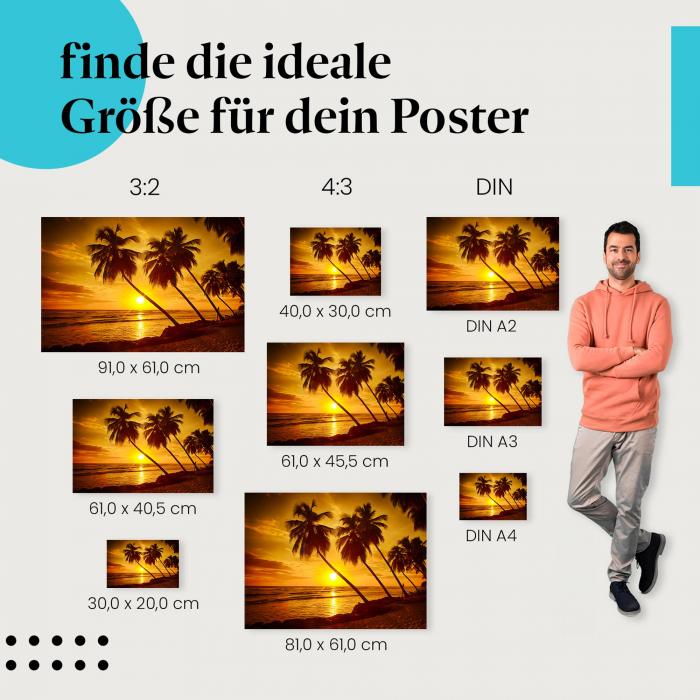 Sonnenuntergang am Palmenstrand Poster: Paradiesische Motive!