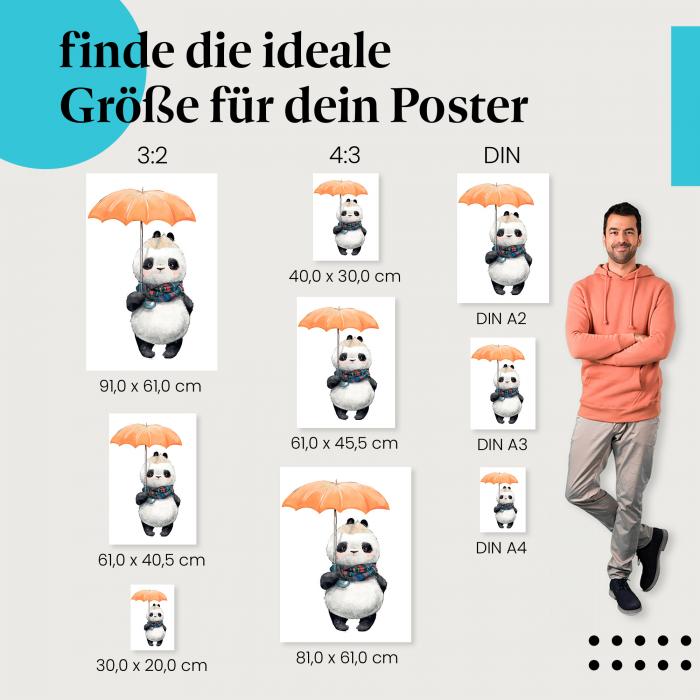 Panda, Poster: Schal, Regenschirm, Herbst.