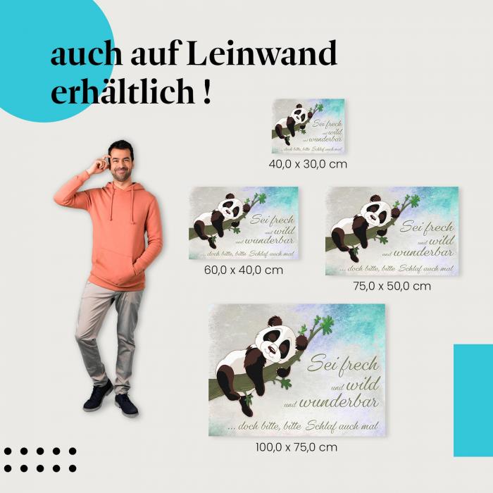 Panda: Leinwandbild. Schlafend, "Sei frech..."