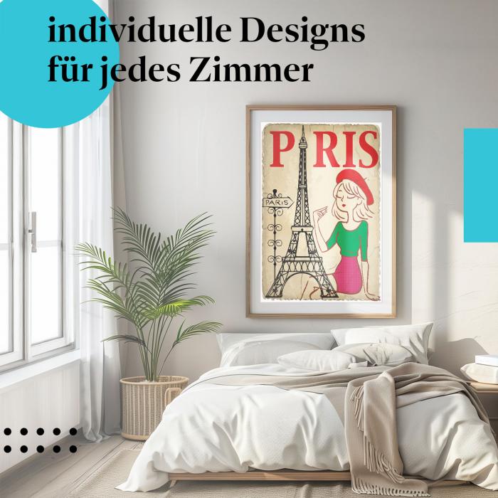 Paris Poster "Charme und Eleganz": Eiffelturm & stilisierte Frau