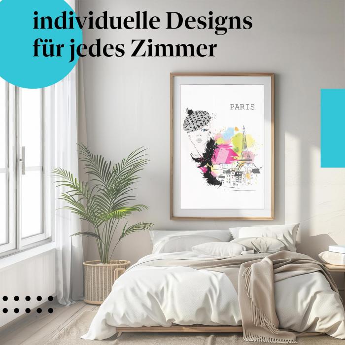 Schlafzimmer Deko: Paris-Style mit "Frau & Eiffelturm" Poster