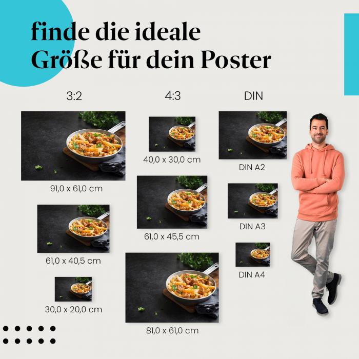 Pasta, Poster: Hähnchen, Gemüse, Pfanne.