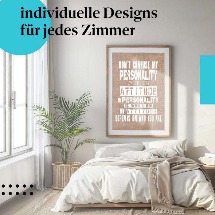 Persönlichkeit Poster: "Persönlichkeit vs. Einstellung" - Typografie & Spruch