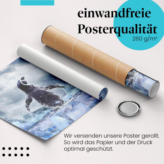 Gerolltes Poster "Pinguin taucht". Wasser.