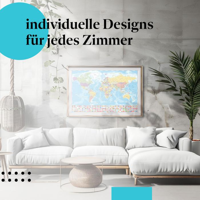 Schlafzimmer Deko: Modernes Schlafzimmer mit "Weltkarte" Poster. Dekorativ & lehrreich.