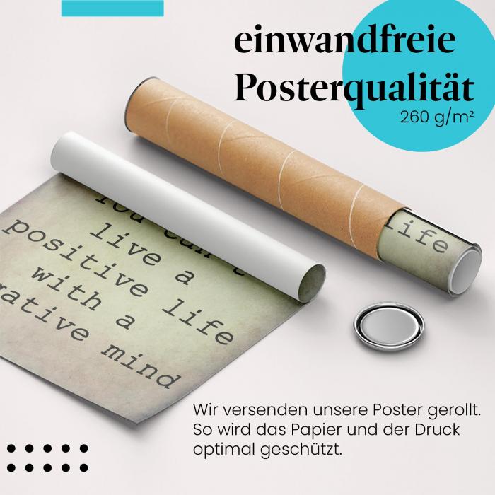 Gerolltes Poster "Positive Gedanken". Optimismus & Lebensfreude, sicher verpackt.