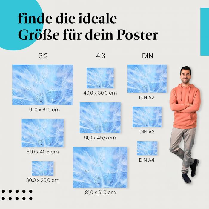 Abstraktes Muster: Poster "Abstrakte Pusteblume in Blau" - Samenstände & Hintergrund