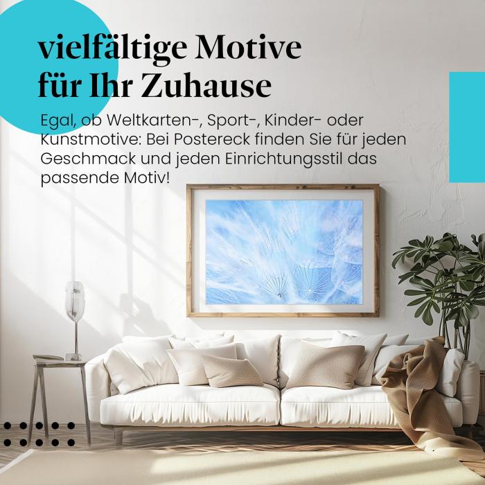 Dieses Leinwandbild mit den Pusteblumensamen ist ein Hingucker und versprüht Leichtigkeit und Freiheit.