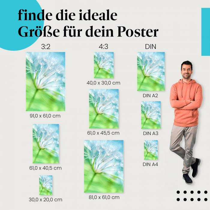 Leichtigkeit & Freiheit: Poster "Luftige Pusteblume" - Samenstände & blauer Hintergrund