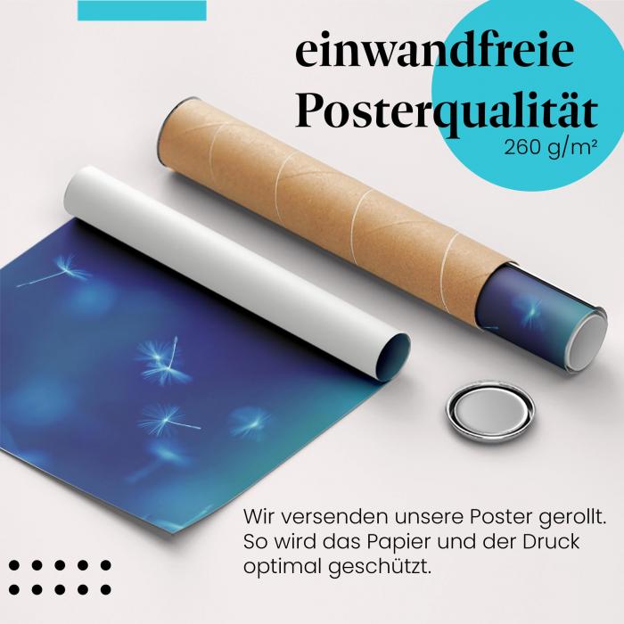 "Pusteblume im blauen Licht": Gerolltes Poster. Leichtigkeit des Seins.