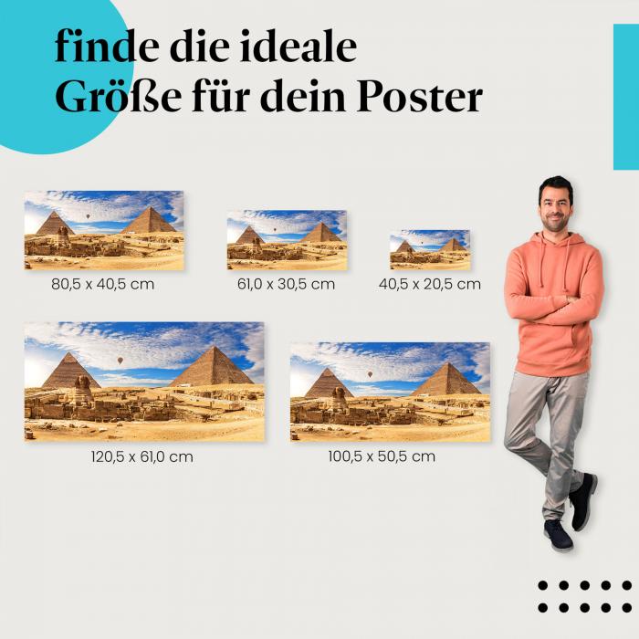 Entdecke Postergrößen: Pyramiden, Sphinx, Heißluftballon, Ägypten.