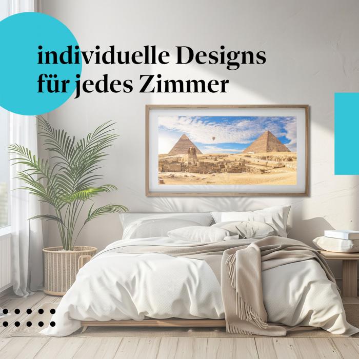 Schlafzimmer Deko: Orientalisches Schlafzimmer mit "Pyramiden" Poster. Ein Hauch von Ägypten.