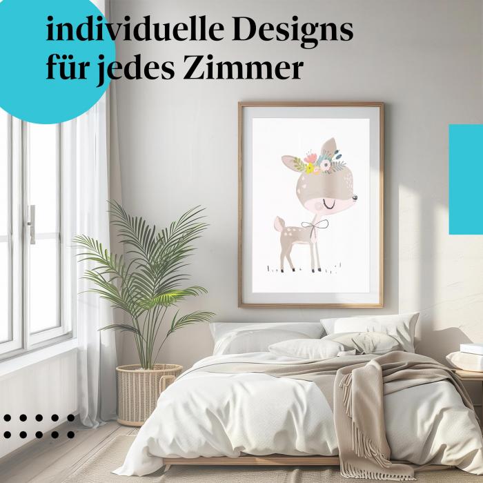 Schlafzimmer Deko: "Reh" Poster - Zarte Farben & Süße fürs Babyzimmer.