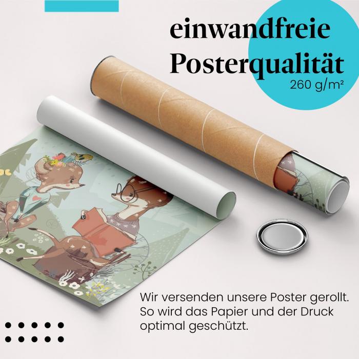 Gerolltes Poster "Reh & Kitz" - Familie & Liebe, sicher verpackt.