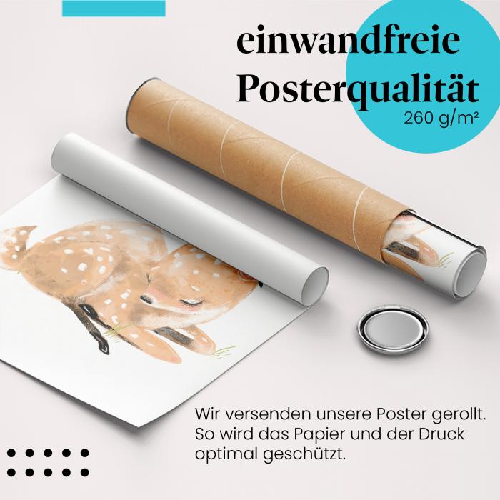 Gerolltes Poster "Rehkitz" - Tier & Natur, sicher verpackt.