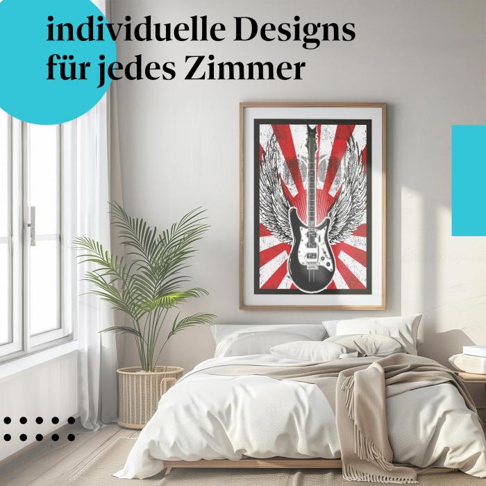 "Gitarre mit Flügeln" Poster im Grunge-Stil - perfekt für dein Musikzimmer oder Schlafzimmer!