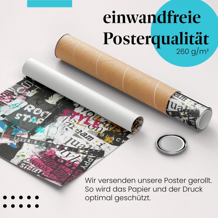 Gerolltes Poster "Fashion & Musik". Moderne Illustration, sicher verpackt.