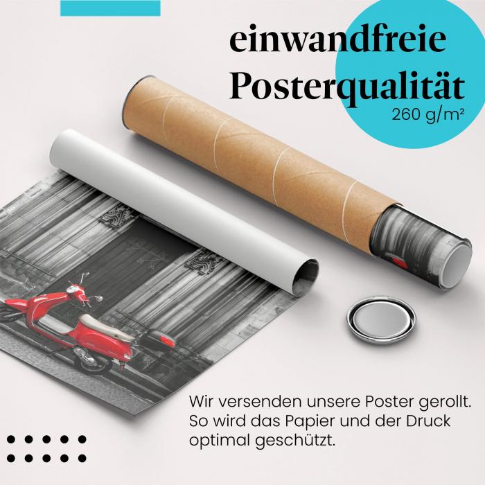 Gerolltes Poster "Roller & Kirche". Modern & Historisch, sicher verpackt.