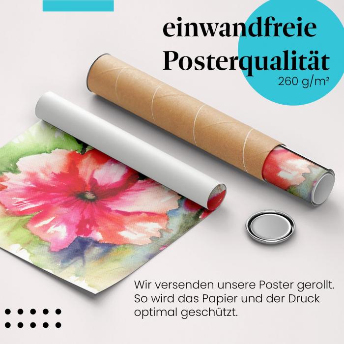 Gerolltes Poster "Blumen Aquarell". Blumenkunst, sicher verpackt.