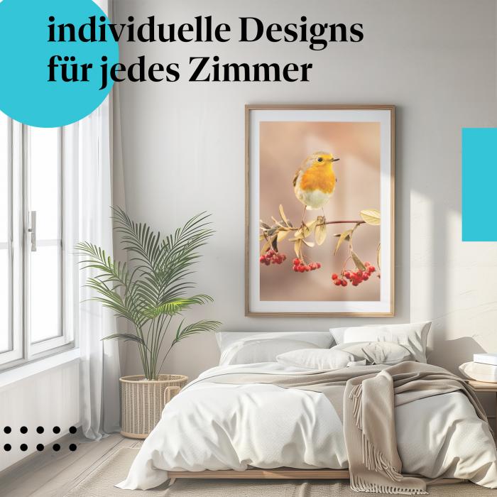 Schlafzimmer Deko: "Rotkehlchen" Poster: Ein niedliches Motiv - perfekt für Vogelfreunde.