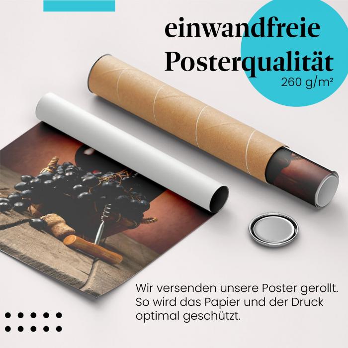 Gerolltes Poster "Rotwein & Genuss". Weingenuss & Entspannung, sicher verpackt.