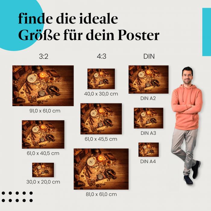 "Schatztruhe": Poster mit Piraten-Motiv - Schatztruhe, Karte & Goldmünzen