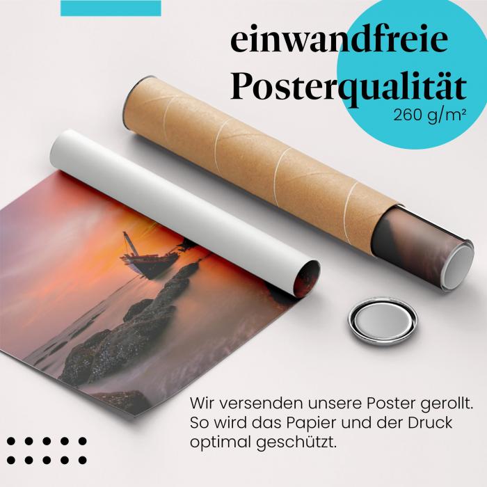 Gerolltes Poster "Schiffswrack". Vergänglichkeit & Meer, sicher verpackt.