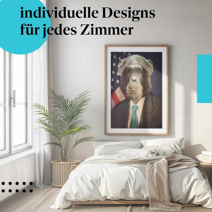 "Schimpanse im Anzug" Poster: Ein witziges und zugleich stilvolles Design - auch fürs Schlafzimmer!