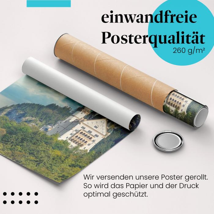 Gerolltes Poster "Neuschwanstein". Deutsches Wahrzeichen, sicher verpackt.