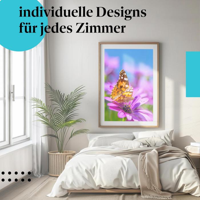 Natur Poster: "Farbenfroher Schmetterling" - Schmetterling & lila Blume