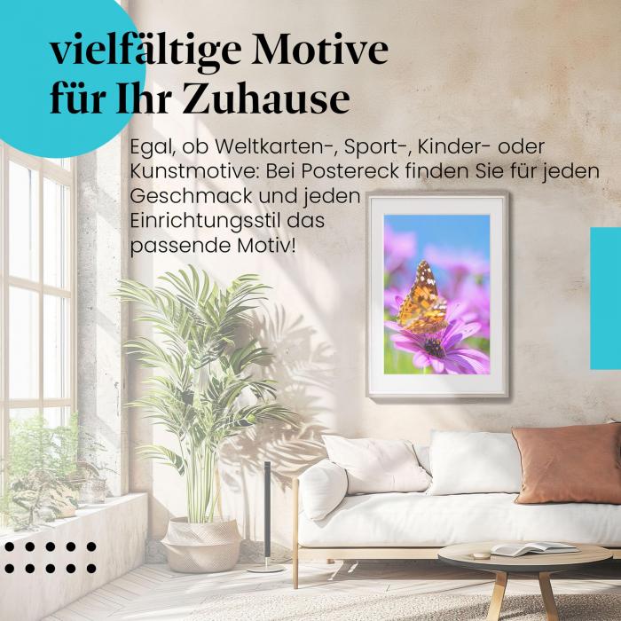 Dieses Leinwandbild mit dem Schmetterling und der Blume ist ein Hingucker und versprüht Sommerlaune.