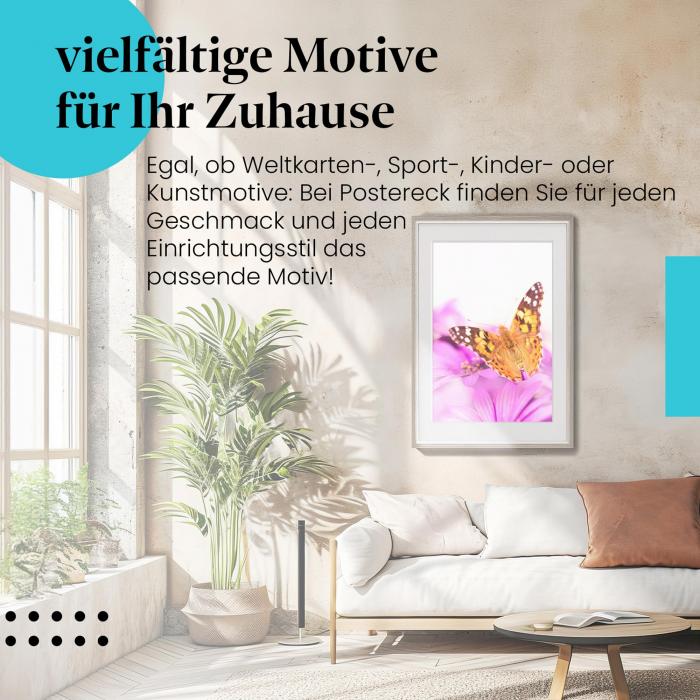 Dieses Leinwandbild mit dem Schmetterling und der Blume ist ein Hingucker und versprüht Frühlingslaune.