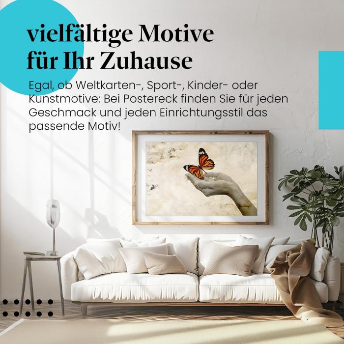 Dieses Leinwandbild mit dem Schmetterling ist ein Hingucker und versprüht Leichtigkeit.