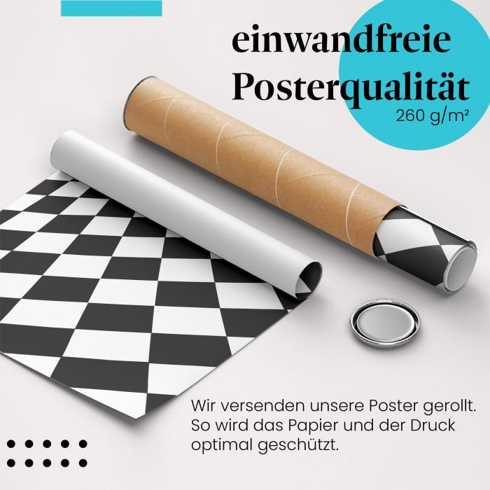 "Schwarz-Weiß Muster": Gerolltes Poster, 3D, optisch.