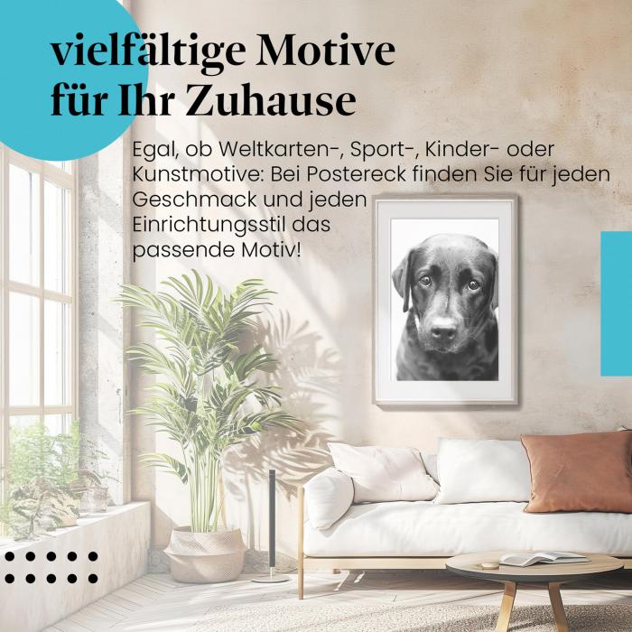 Stylisches Leinwandbild: Treuer Blick: Schwarz-Weiß Portrait eines Labradors.