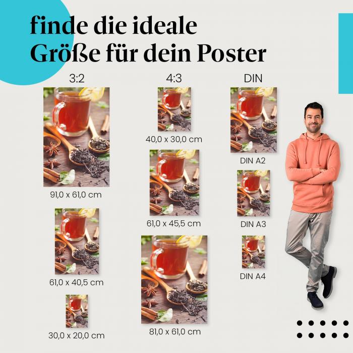 Entdecke die passende Postergröße: Schwarzer Tee, Zitrone, Gewürze - Genuss & Entspannung.