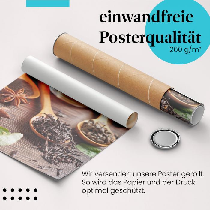 Gerolltes Poster "Teesorten". Tee & Gewürze, sicher verpackt.