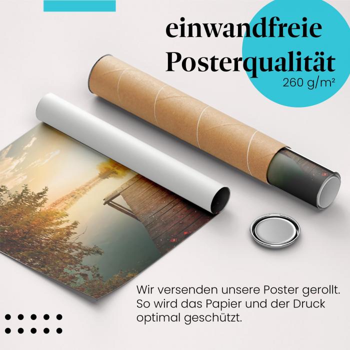 Gerolltes Poster "Herbst am See". Natur & Entspannung, sicher verpackt.